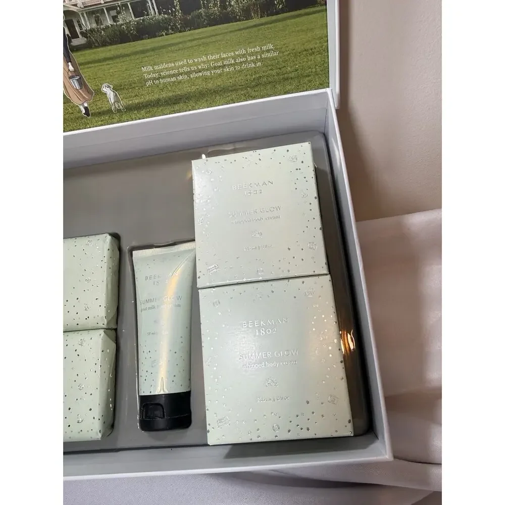 New Beekman 1802 Summer Glow Box 6 pc Gift Set Goat Milk Lotion Soap Bodywash